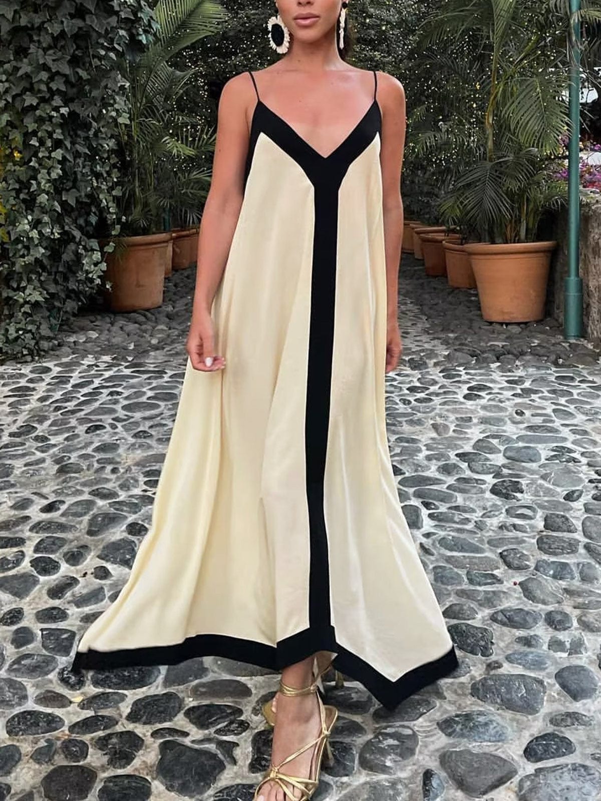 Zomerjurk Maxi V-hals met Contrasterende Bies - StudioMarella