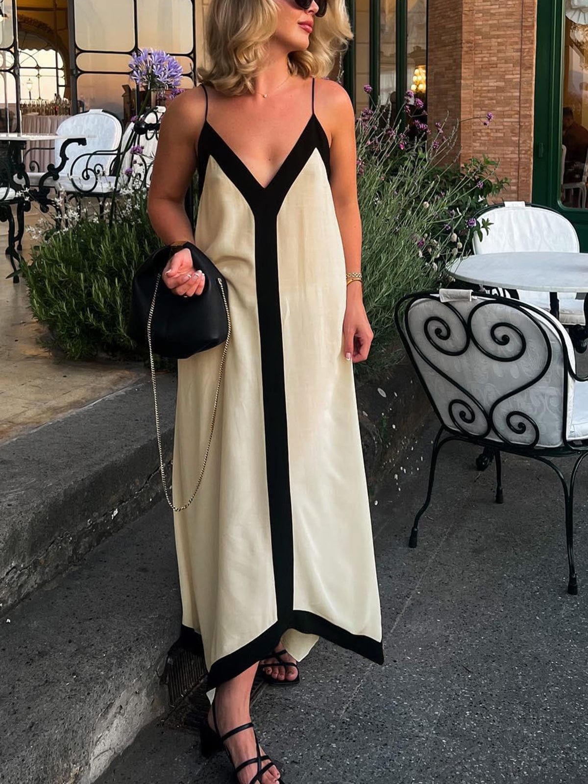 Zomerjurk Maxi V-hals met Contrasterende Bies