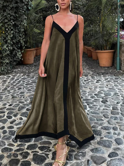 Zomerjurk Maxi V-hals met Contrasterende Bies