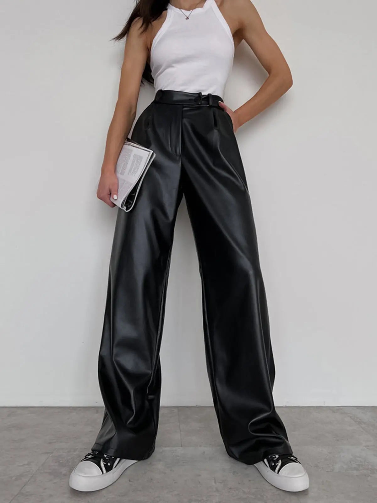 Hoge Taille Kunstleer Broek Baggy Stijl - StudioMarella