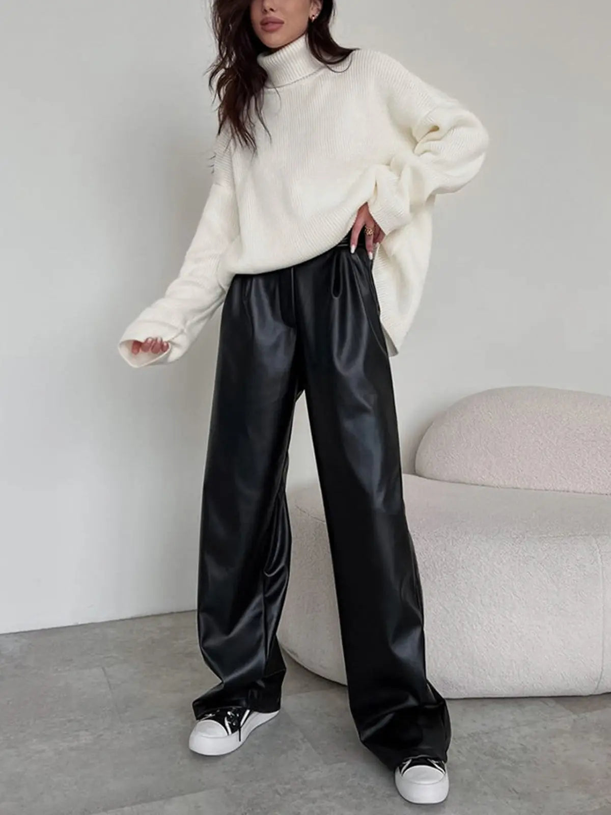 Hoge Taille Kunstleer Broek Baggy Stijl