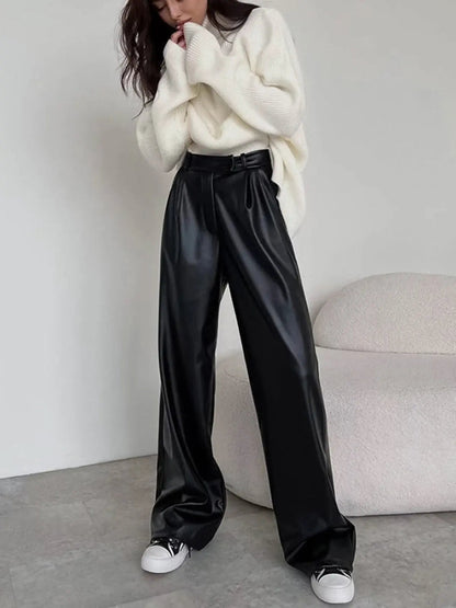 Hoge Taille Kunstleer Broek Baggy Stijl