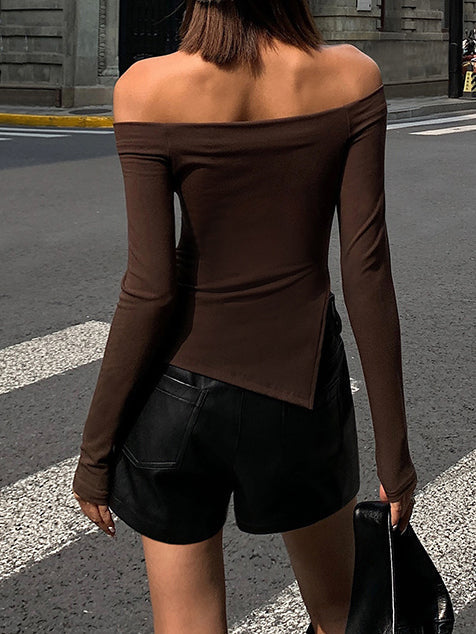 Vrouwen Off Shoulder Top met Lange Mouwen Asymmetrisch