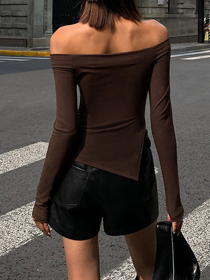 Vrouwen Off Shoulder Top met Lange Mouwen Asymmetrisch