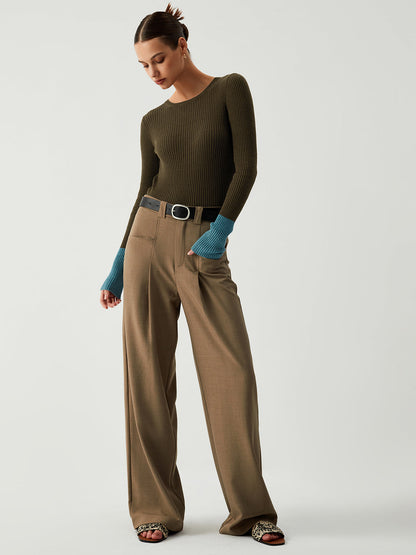 Dames Gebreide Top Slim Fit met Contrasterende Mouwen