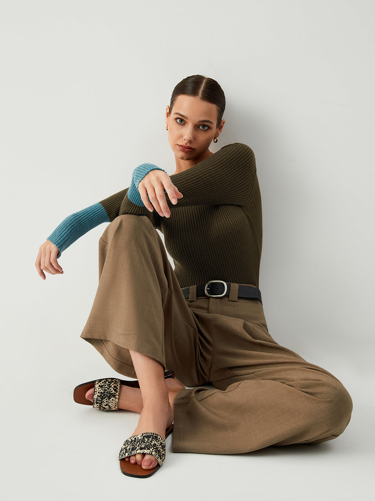Dames Gebreide Top Slim Fit met Contrasterende Mouwen