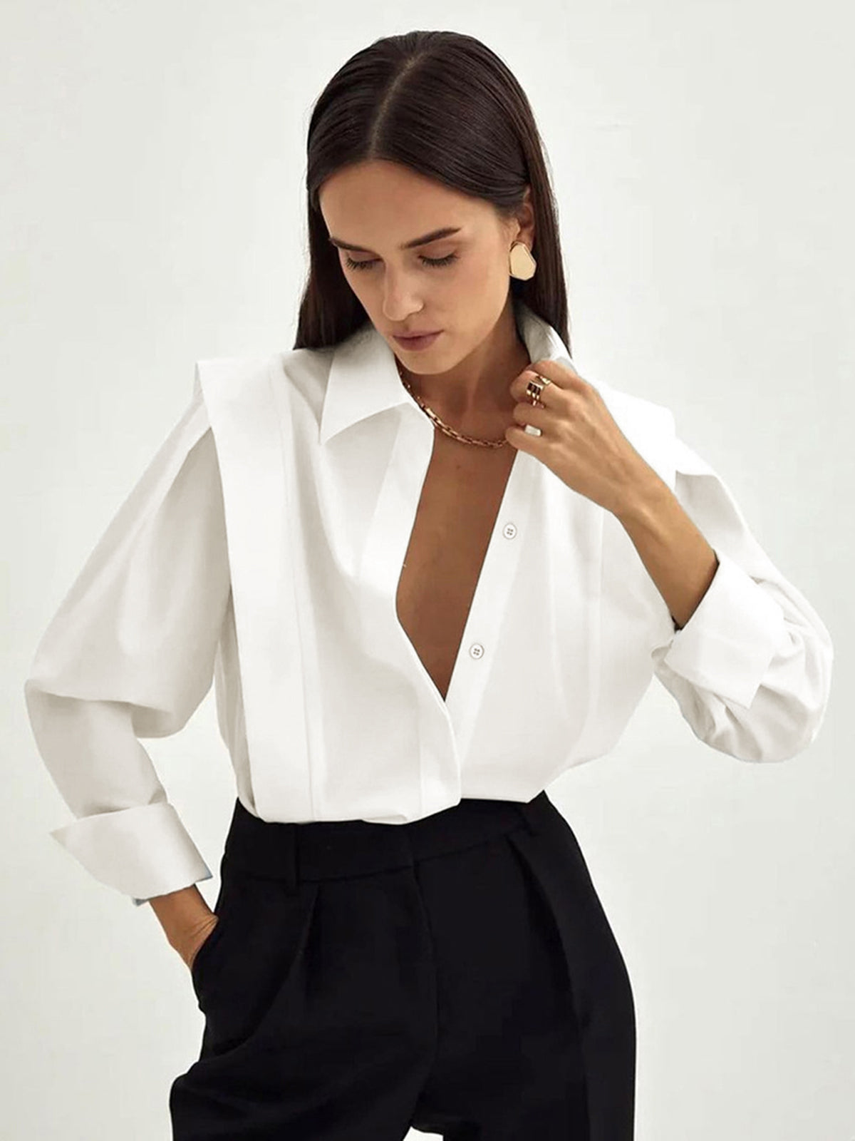 Vrouwelijke Blouse Pofmouwen Elegante Stijl