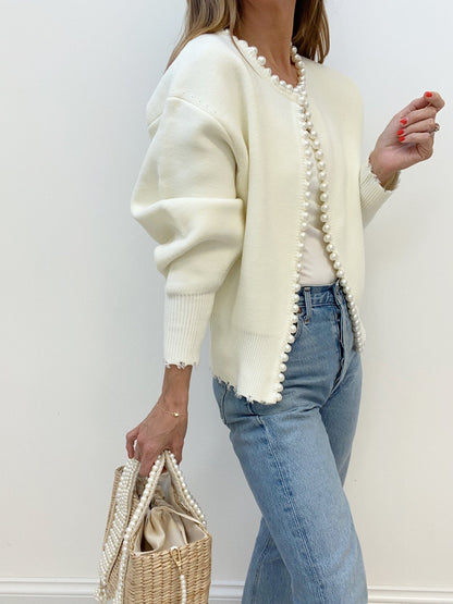 Talicia Cardigan Met Gefranste Randen en Parelmoeren Knopen