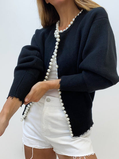 Talicia Cardigan Met Gefranste Randen en Parelmoeren Knopen
