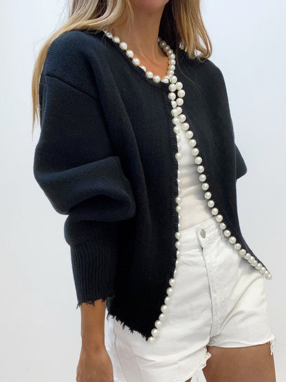 Talicia Cardigan Met Gefranste Randen en Parelmoeren Knopen