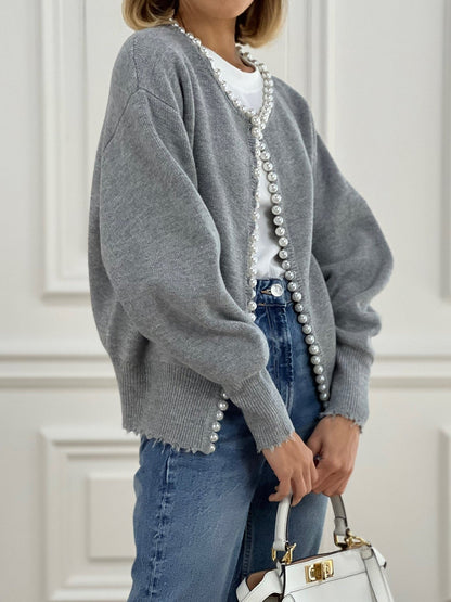 Talicia Cardigan Met Gefranste Randen en Parelmoeren Knopen