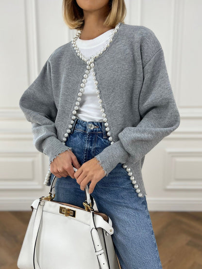 Talicia Cardigan Met Gefranste Randen en Parelmoeren Knopen