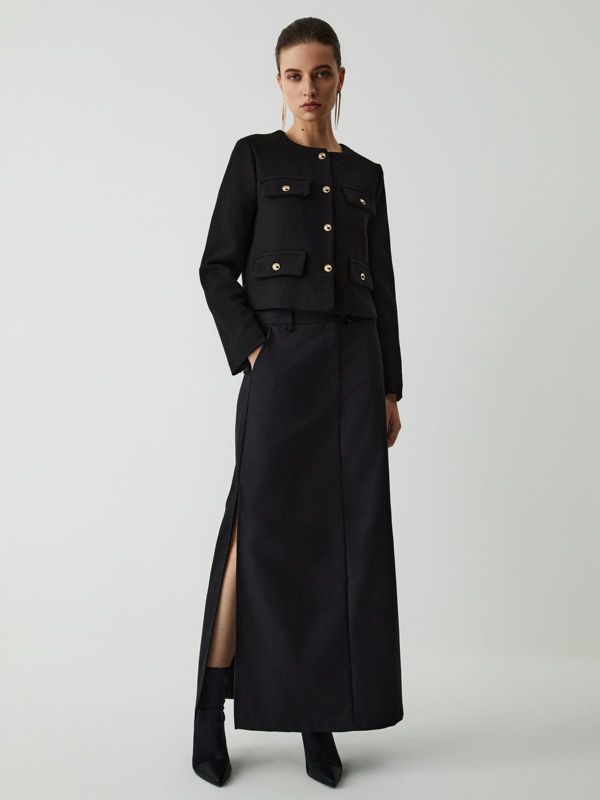Dames Jas Tweed Klassieke Stijl Gouden Knopen