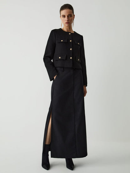 Dames Jas Tweed Klassieke Stijl Gouden Knopen