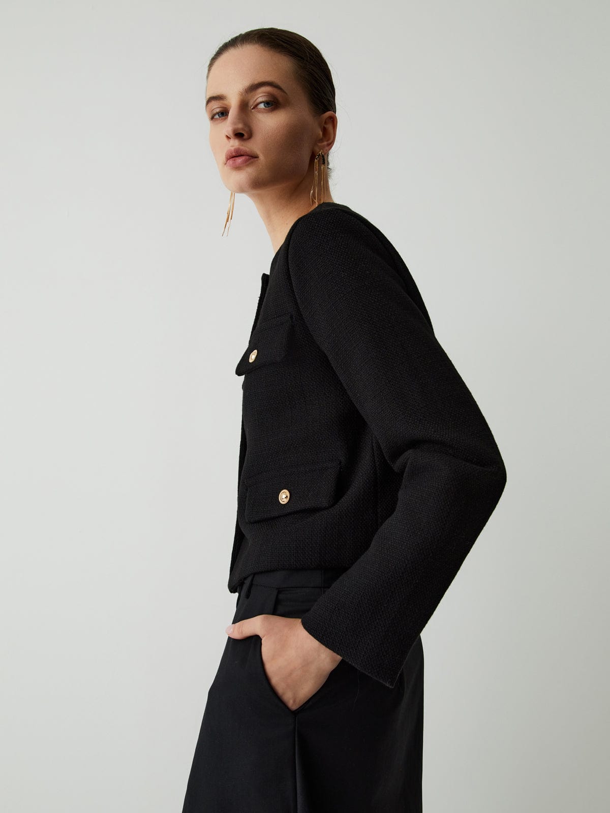 Dames Jas Tweed Klassieke Stijl Gouden Knopen