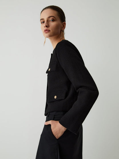 Dames Jas Tweed Klassieke Stijl Gouden Knopen
