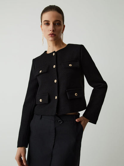 Dames Jas Tweed Klassieke Stijl Gouden Knopen