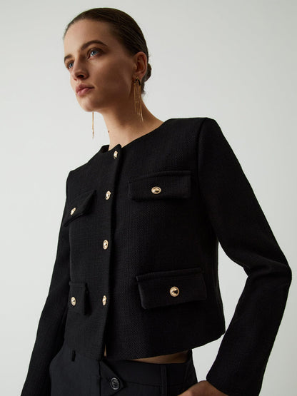 Dames Jas Tweed Klassieke Stijl Gouden Knopen - StudioMarella