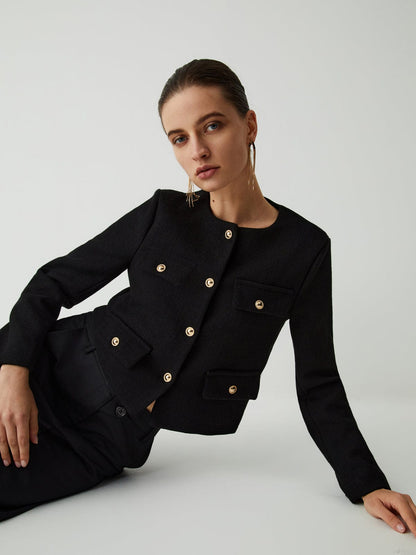 Dames Jas Tweed Klassieke Stijl Gouden Knopen