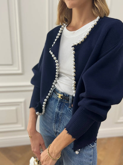 Talicia Cardigan Met Gefranste Randen en Parelmoeren Knopen