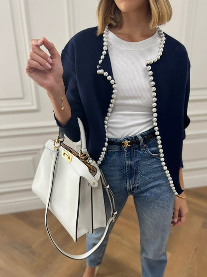 Talicia Cardigan Met Gefranste Randen en Parelmoeren Knopen