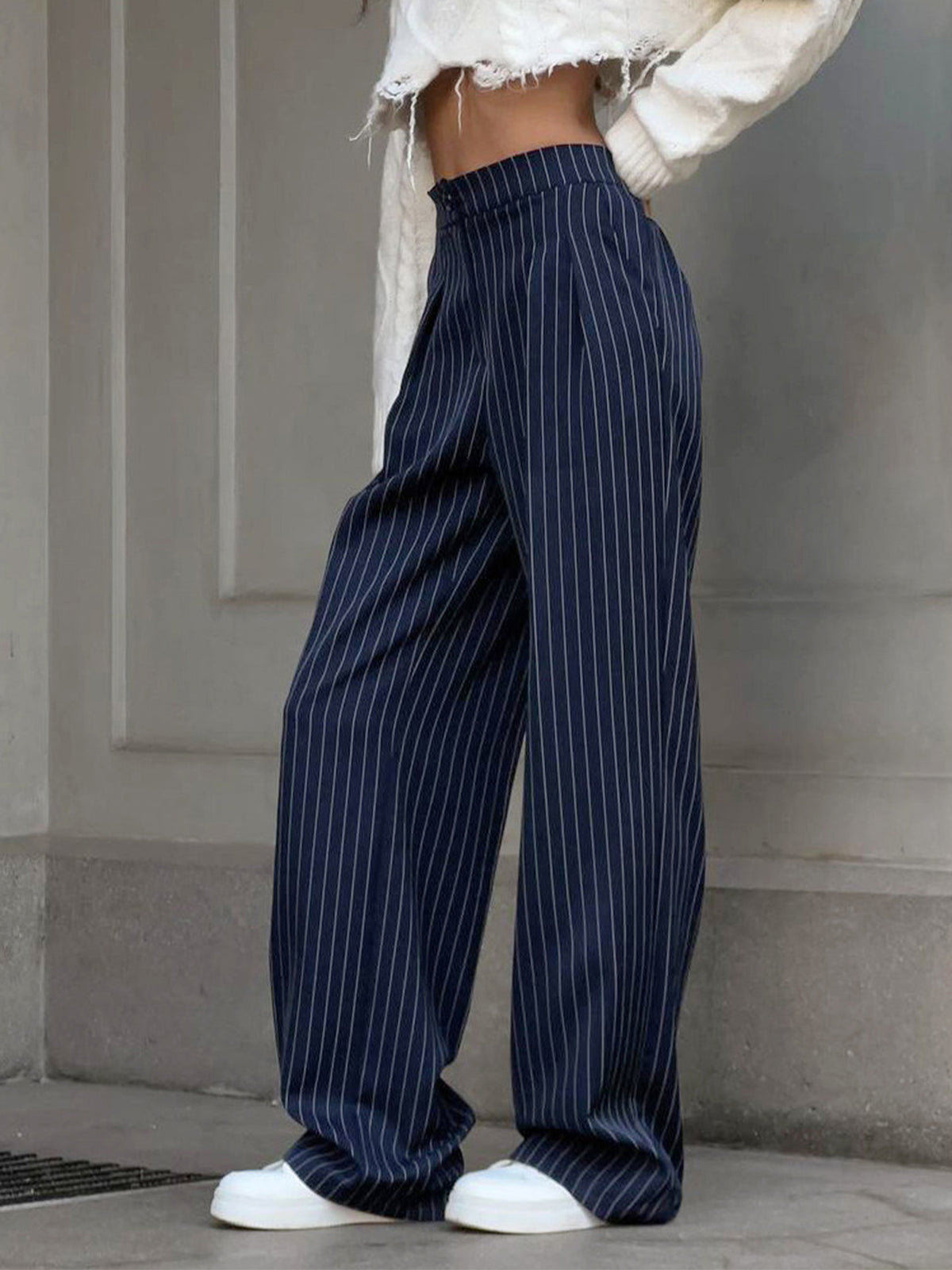Damesbroek Hoge Taille Gestreept Comfortabel Elegante Wide Leg
