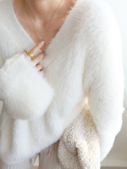 Damestrui V-Hals Zachte Fleece Trui Fuzzy Gebruik