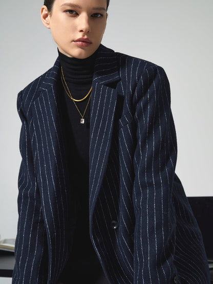 Dames Blazer Marineblauw Klassiek Tweedehands Stijl