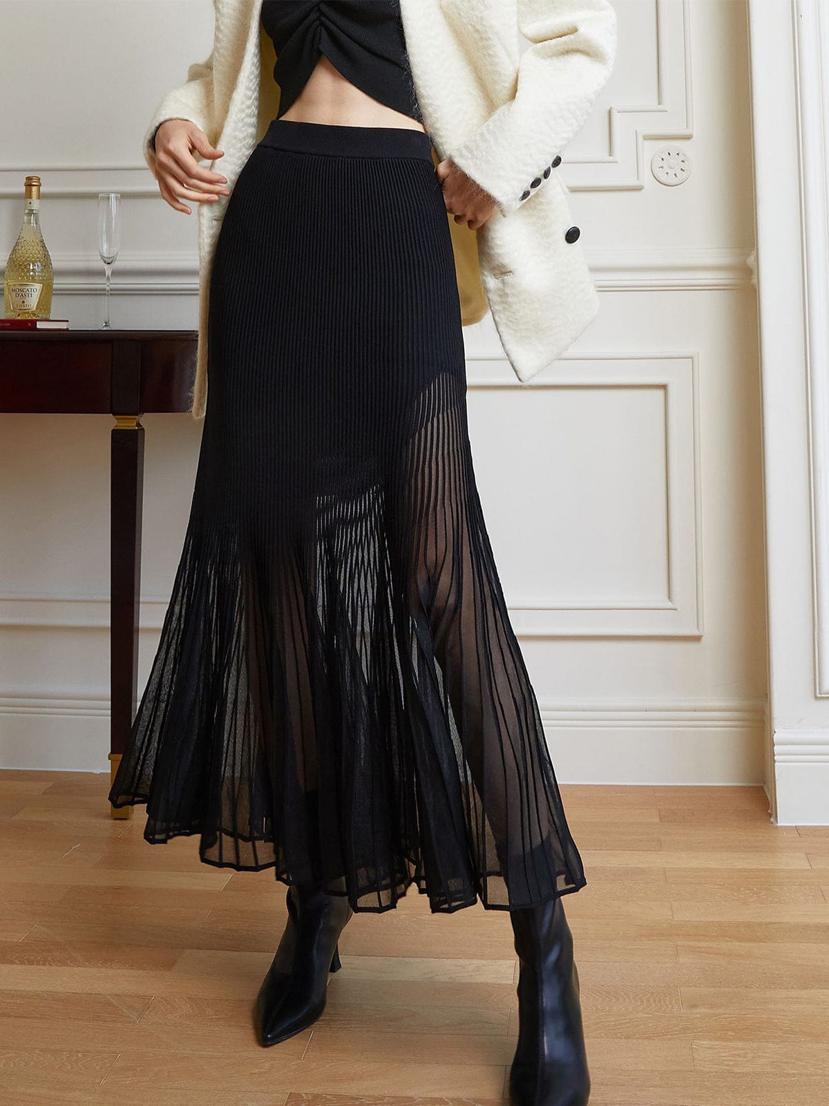 Midi Rok met Onderrok van Chiffon Plissé Dame Stijl - StudioMarella