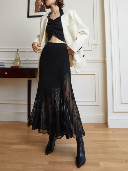 Midi Rok met Onderrok van Chiffon Plissé Dame Stijl