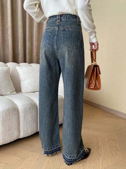 Hoge Jeans Met Knopen Wide Leg Vintage Look