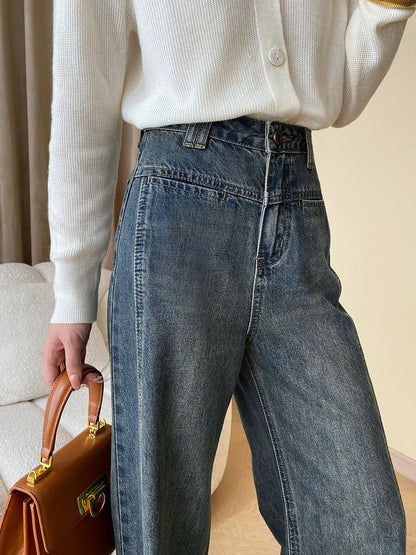 Hoge Jeans Met Knopen Wide Leg Vintage Look