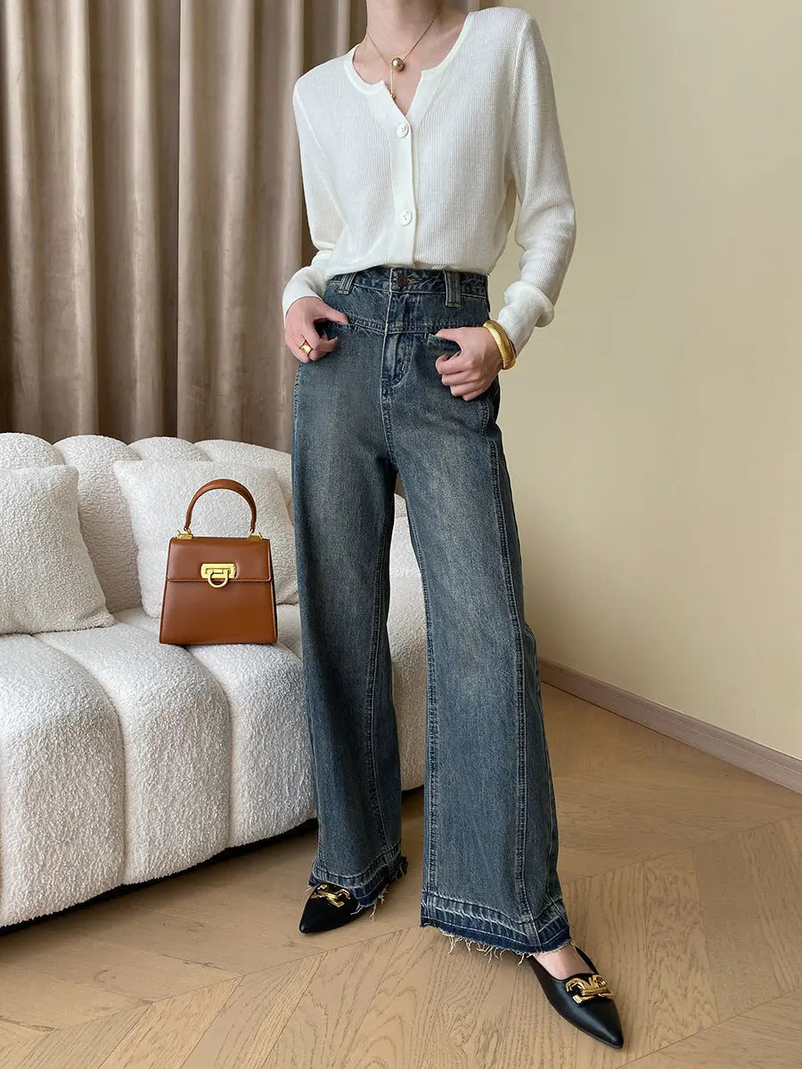 Hoge Jeans Met Knopen Wide Leg Vintage Look