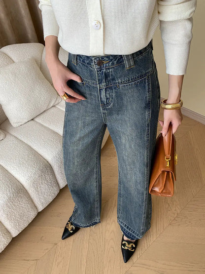 Hoge Jeans Met Knopen Wide Leg Vintage Look