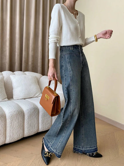 Hoge Jeans Met Knopen Wide Leg Vintage Look