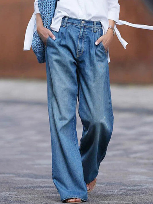 Dames Spijkerbroek Wide Leg Hoge Taille Zwart - StudioMarella