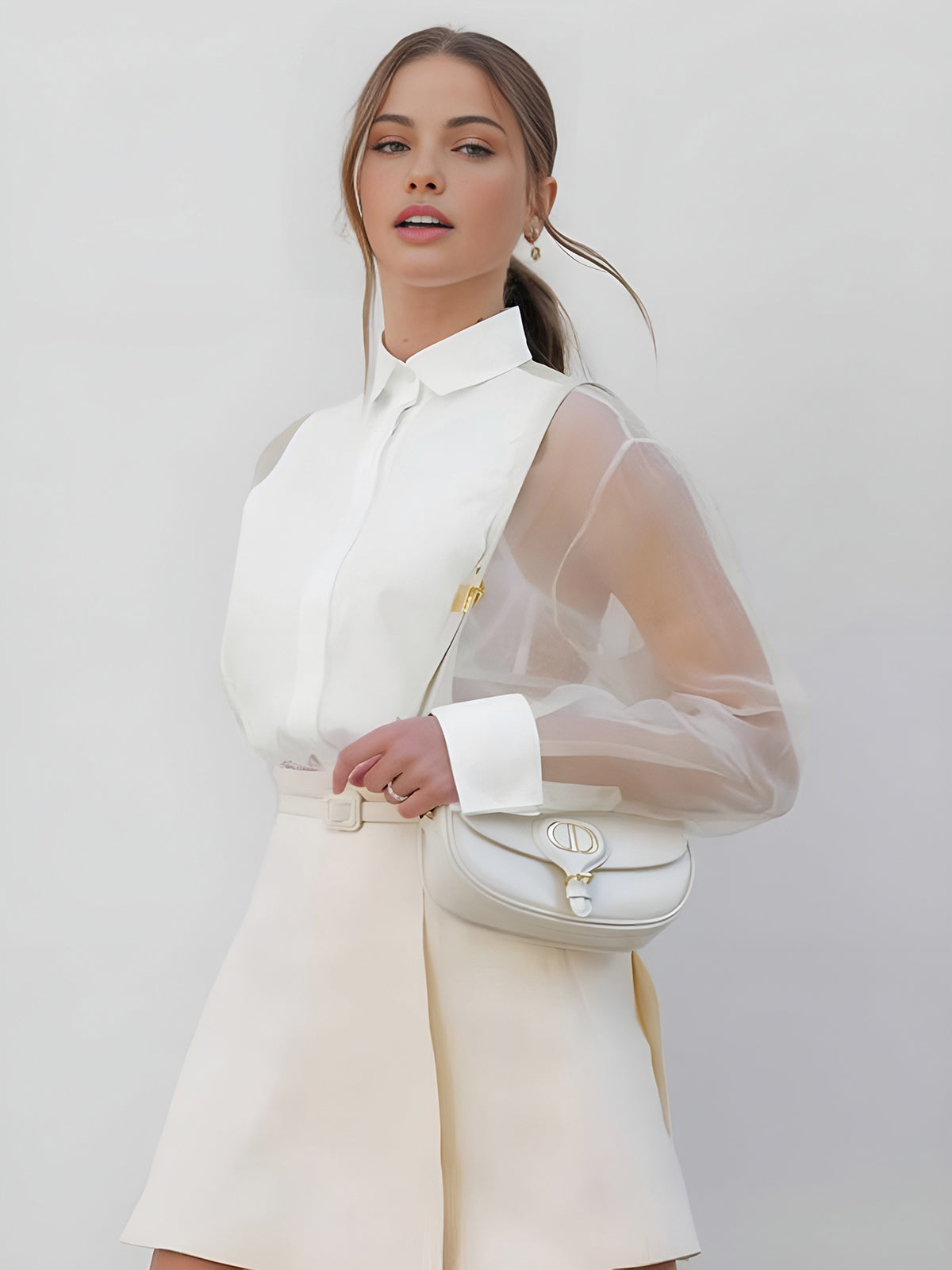 Dames Blouse met Doorzichtige Mouwen Stijlvol Vrouwelijk