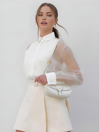 Dames Blouse met Doorzichtige Mouwen Stijlvol Vrouwelijk