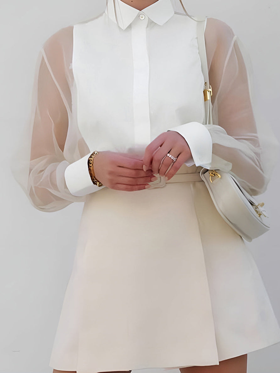 Dames Blouse met Doorzichtige Mouwen Stijlvol Vrouwelijk - StudioMarella