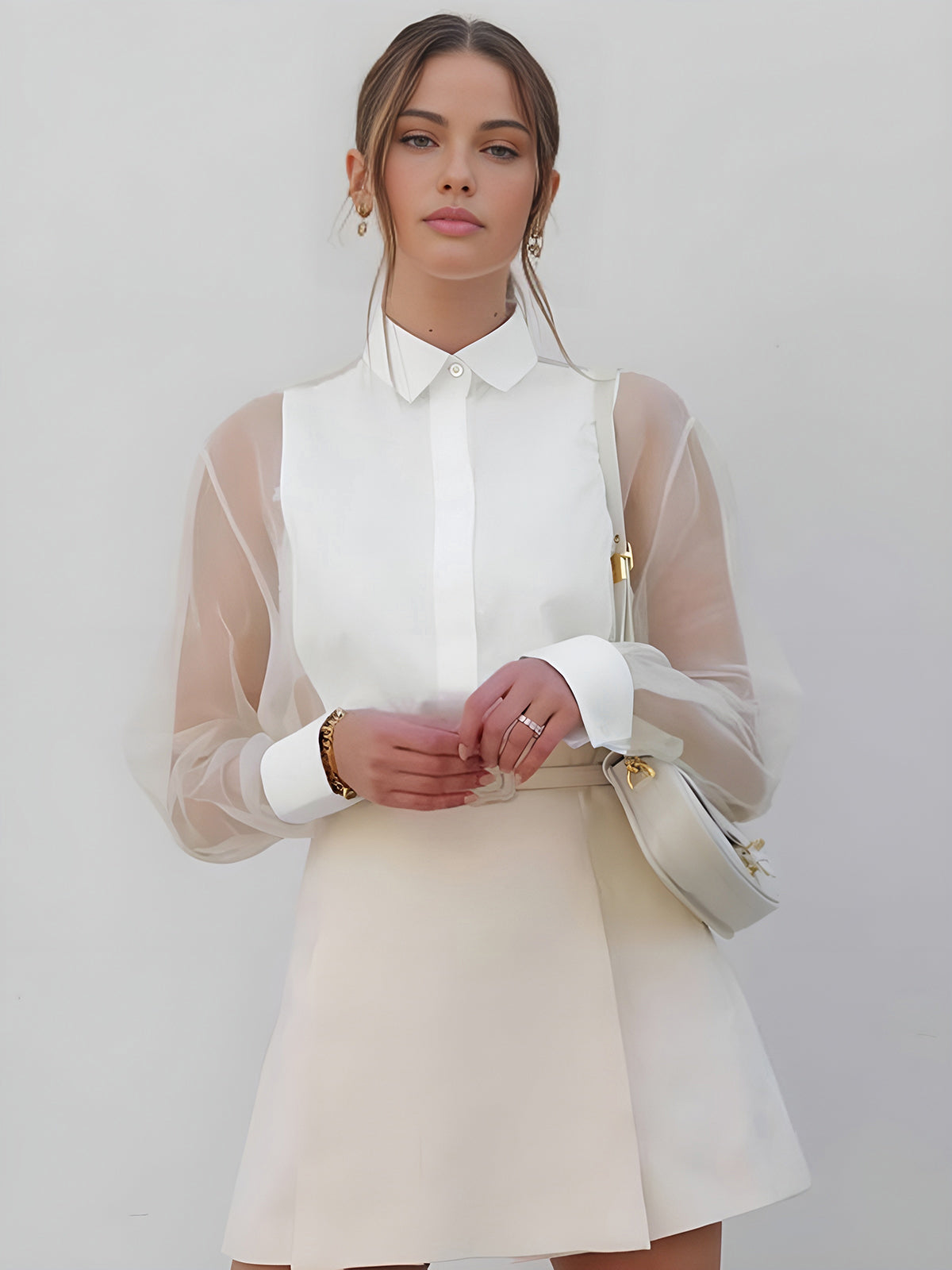 Dames Blouse met Doorzichtige Mouwen Stijlvol Vrouwelijk