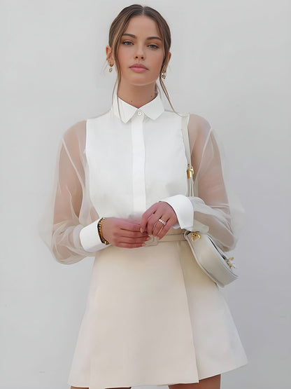 Dames Blouse met Doorzichtige Mouwen Stijlvol Vrouwelijk