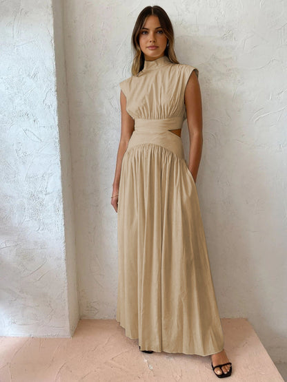 Maxi Jurk met Cut-out Detail en Plooi
