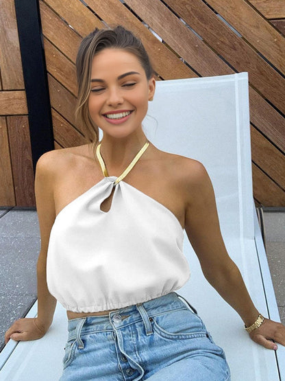 Mouwloze Zomer Top – Satijn Crop Top Vrouw