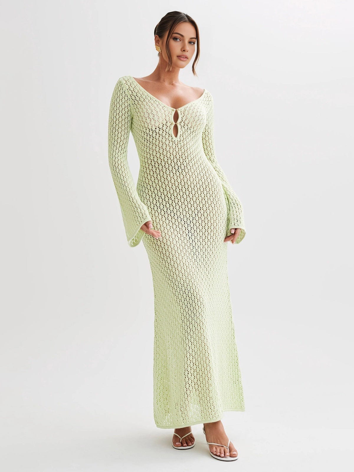 Gehaakt Maxikleed V-hals Mouwen Zomerjurk Boho Stijl