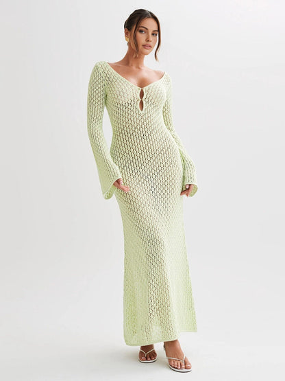 Gehaakt Maxikleed V-hals Mouwen Zomerjurk Boho Stijl