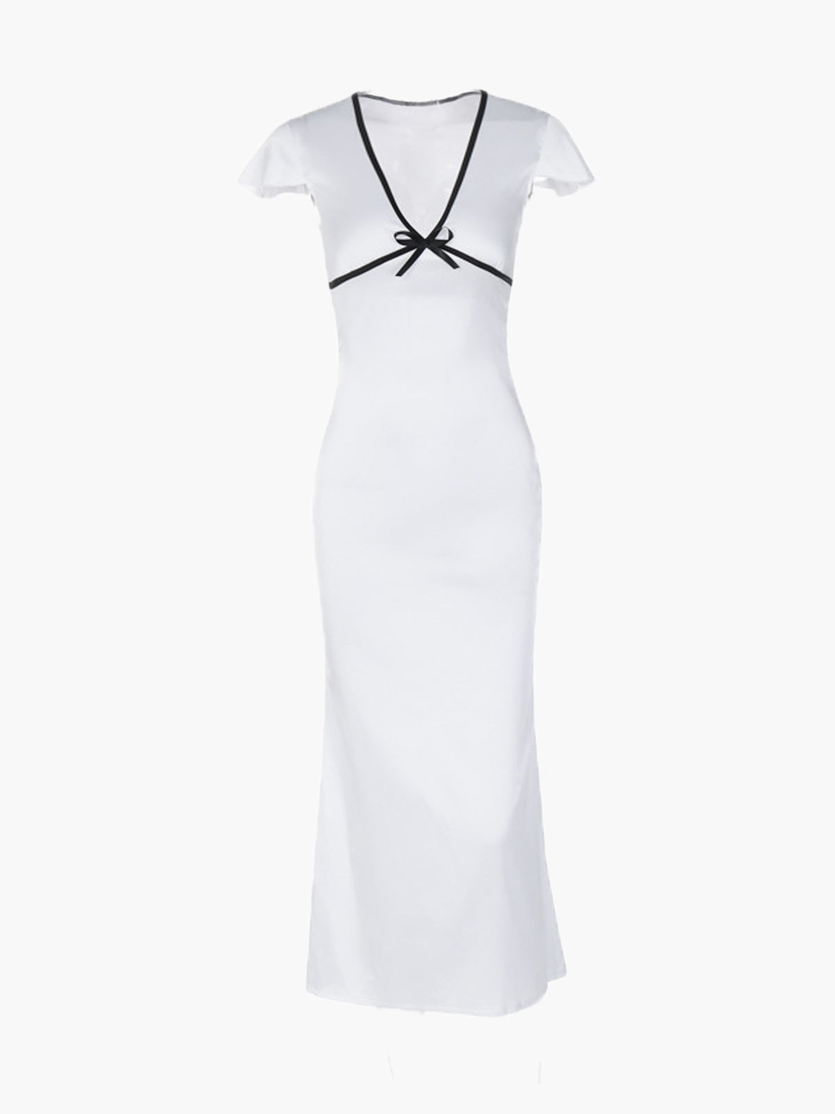 Witte Jurk voor Vrouw met Contrastdetails en Midi-lengte