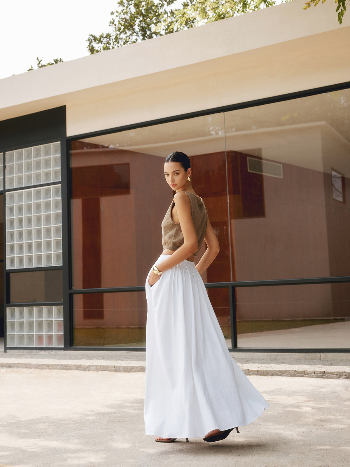 Hoge Taille Maxi Rok Dames Plissé Stijl