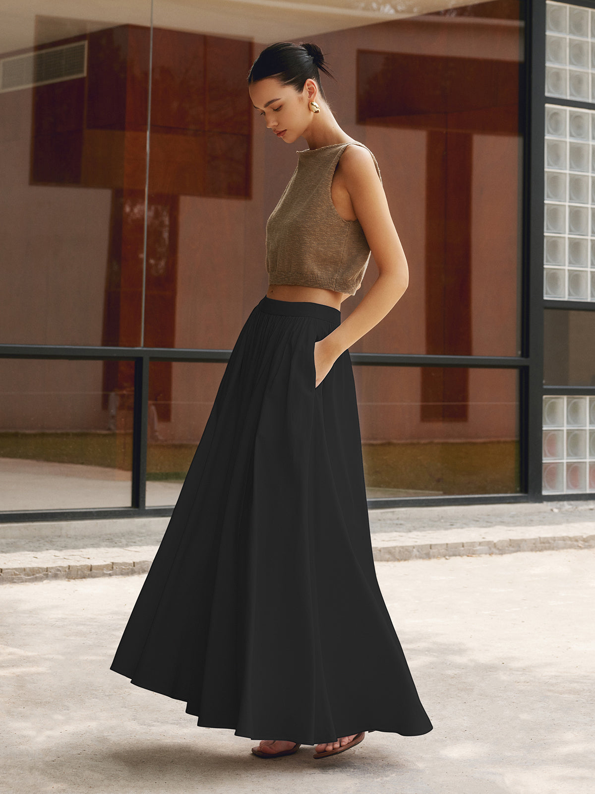 Hoge Taille Maxi Rok Dames Plissé Stijl