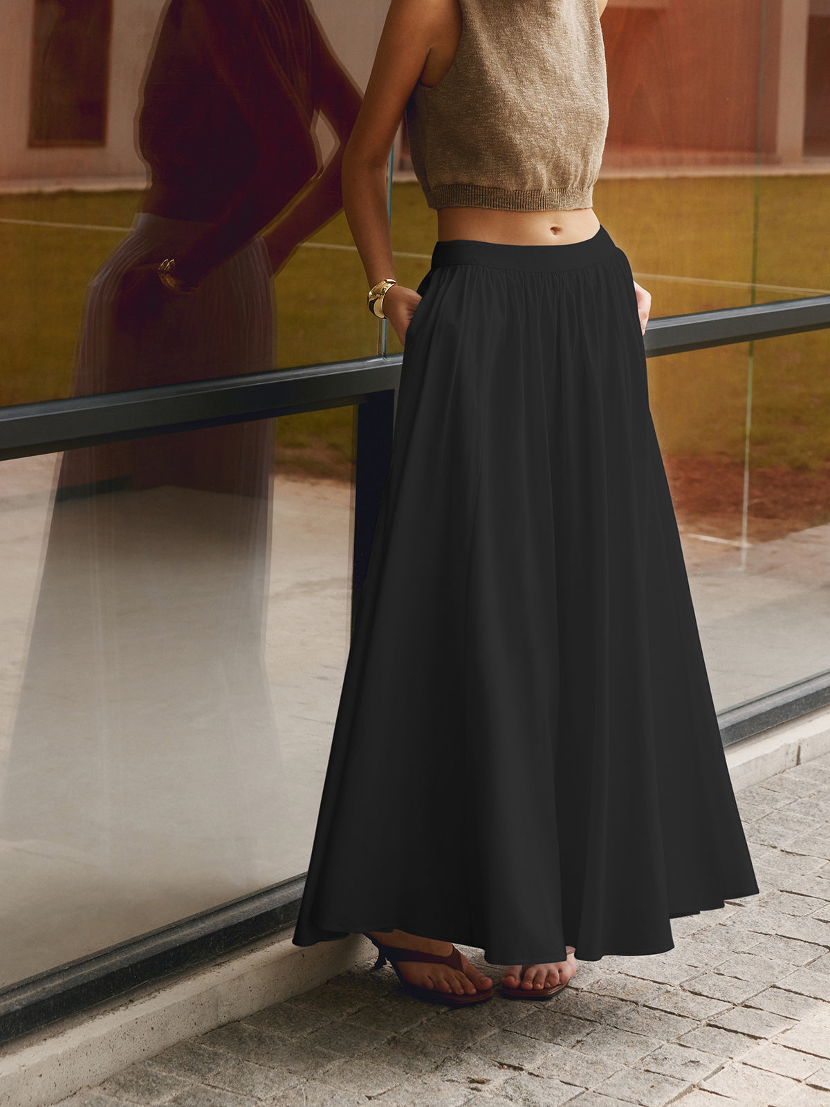 Hoge Taille Maxi Rok Dames Plissé Stijl
