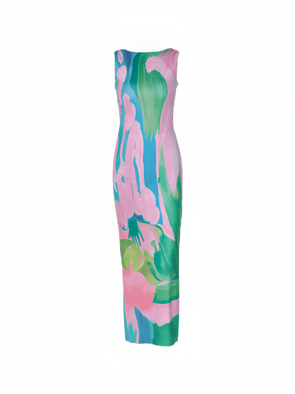 Mouwloze Zomerjurk Maxi met Waterverf Print Elegant